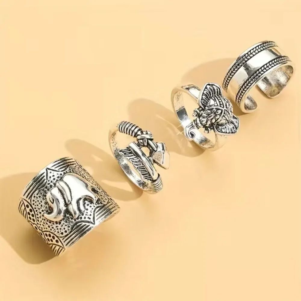 🔅🆕🔅 4pcs Boho Elephant 🐘 Engraved Stackable Ring Set 🐘✨ - Picture 5 of 10